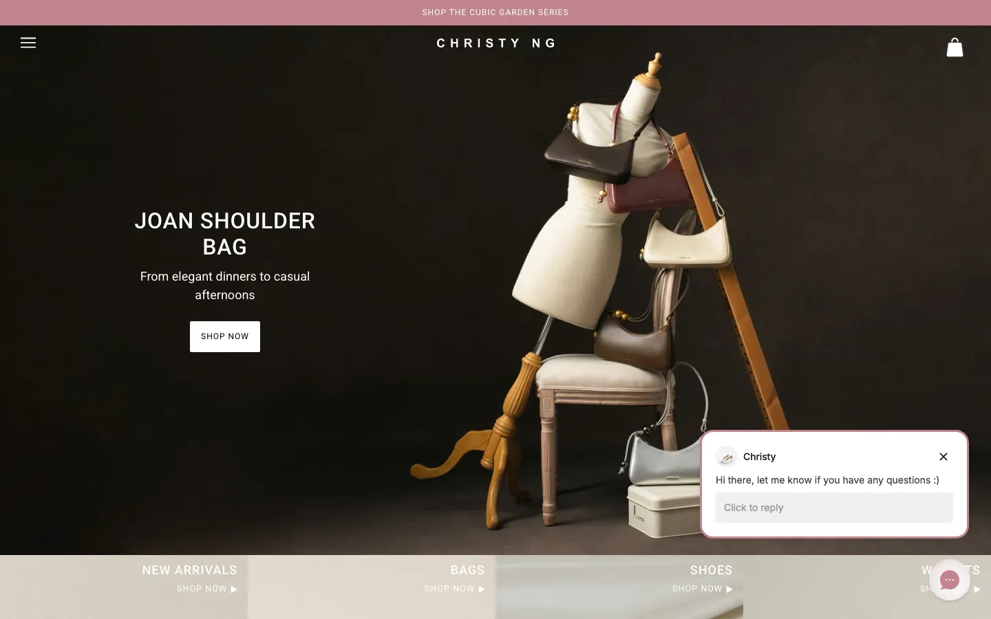 Christy Ng online store homepage